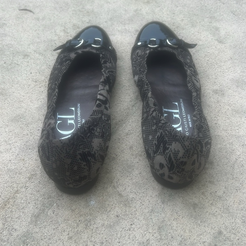 AGL Attilio Leombruni Black/Taupe Floral Toe Cap Flat Women's Size 37.5 / 7.5 - Picture 6 of 9